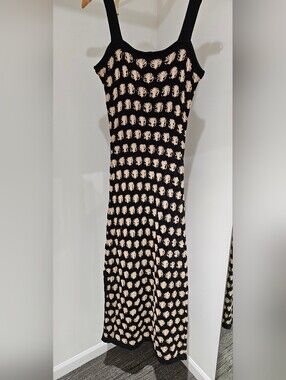 Evereve Black Knit Maxi Dress with Cream Floral Pattern